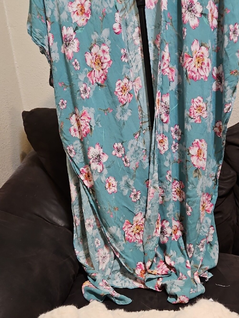 torrid Teal Floral Kimono Cardigan with Pink Blooms. Size 1/2 - Picture 3 of 7